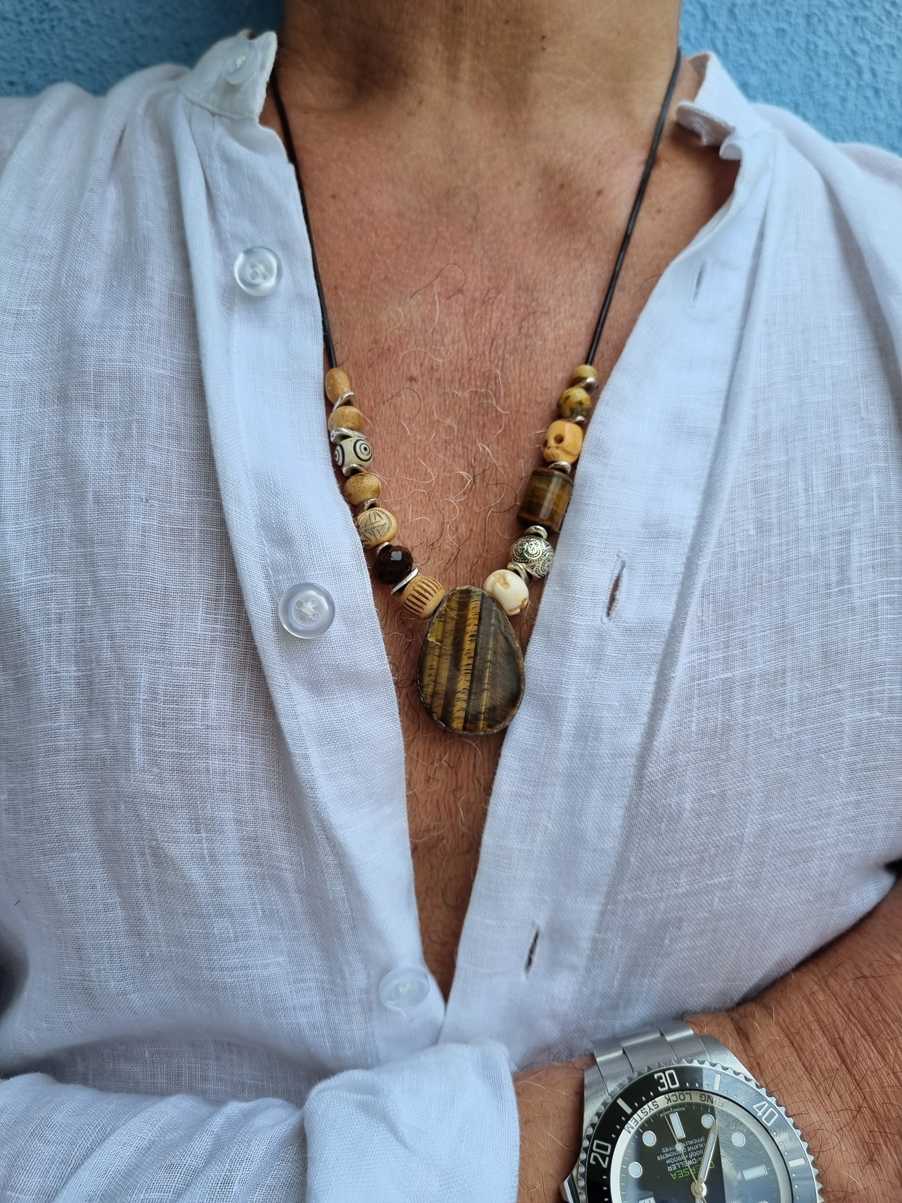 Tribal Tiger Eye Stone on Leather thread