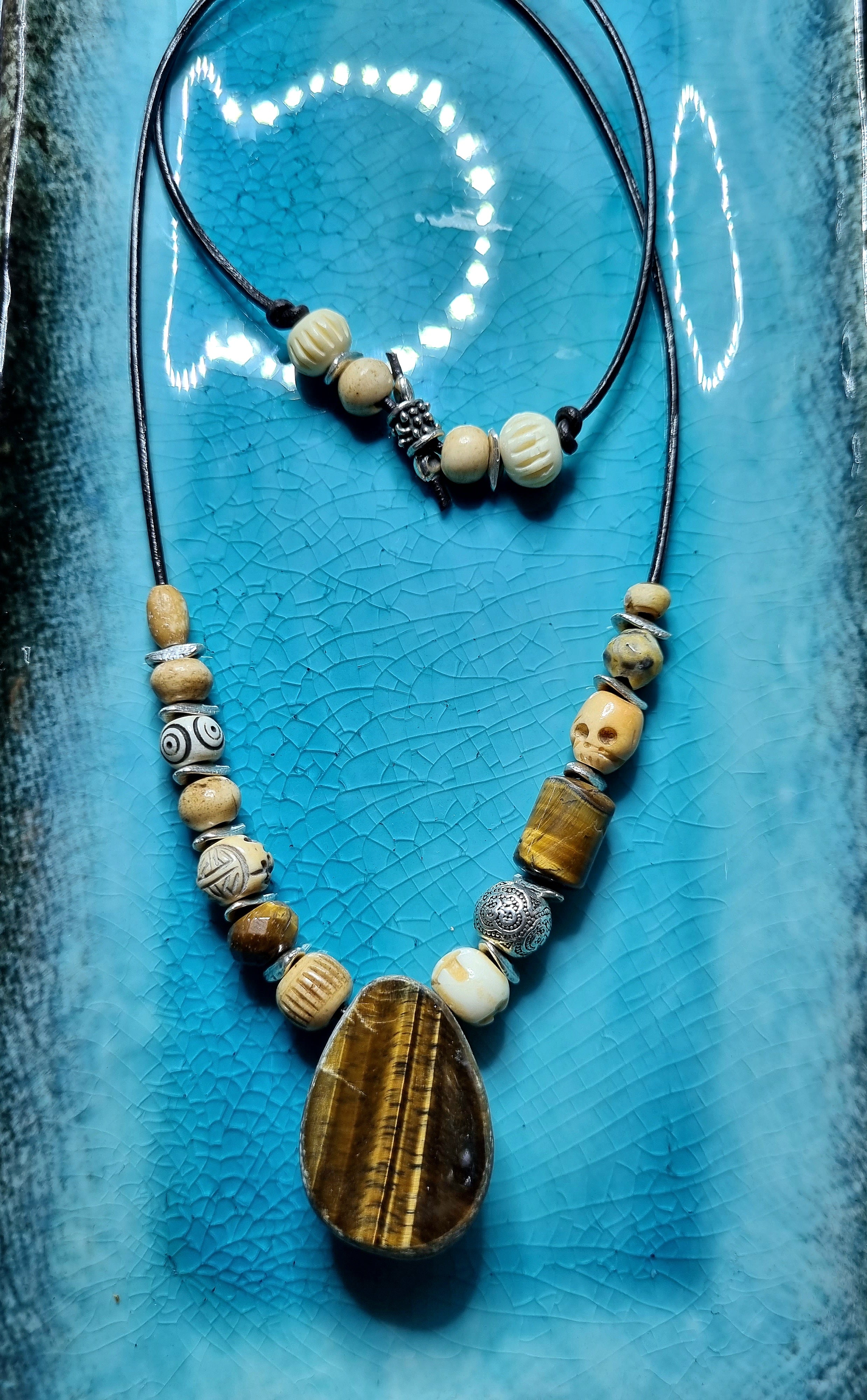 Tribal Tiger Eye Stone on Leather thread