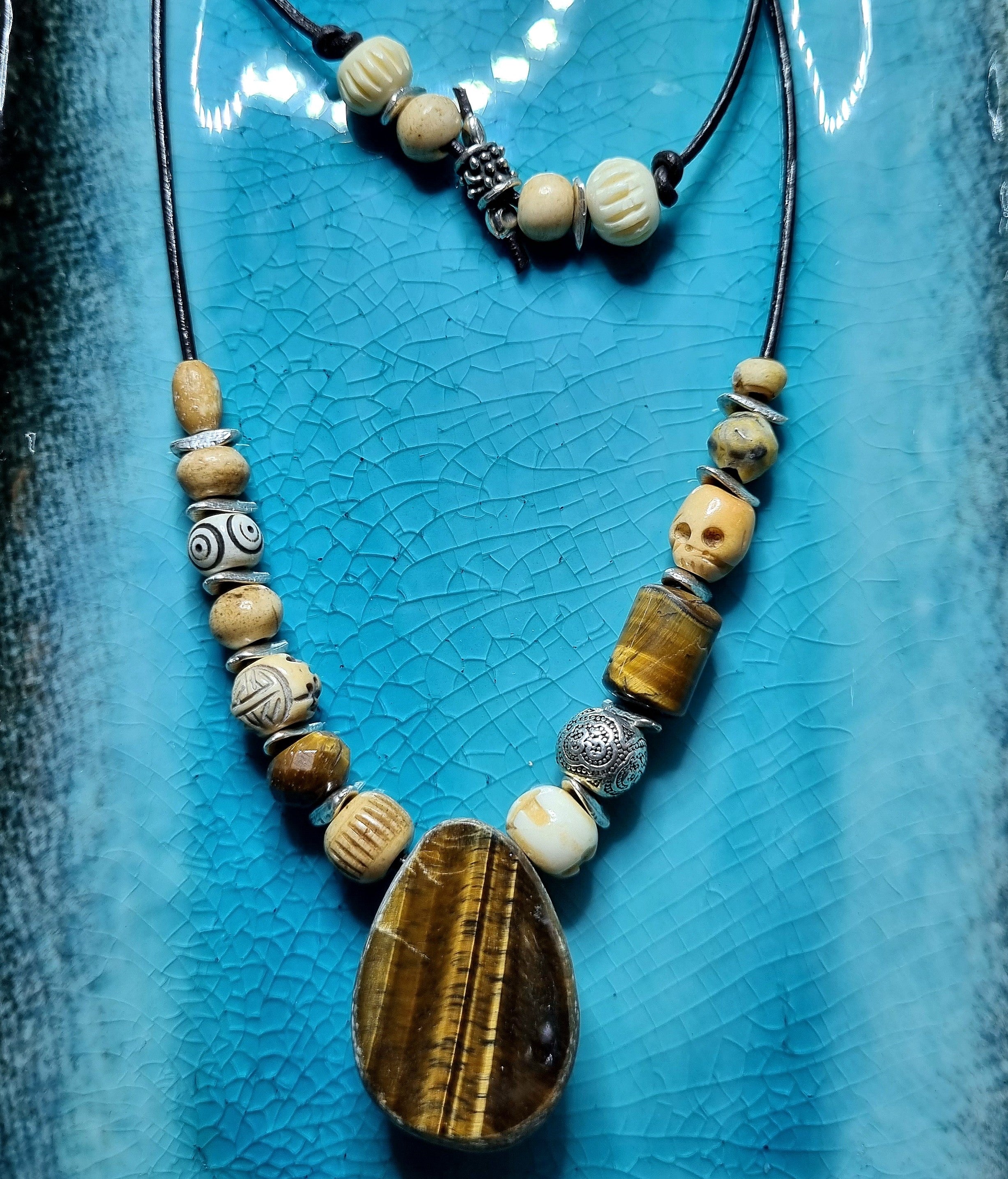 Tribal Tiger Eye Stone on Leather thread