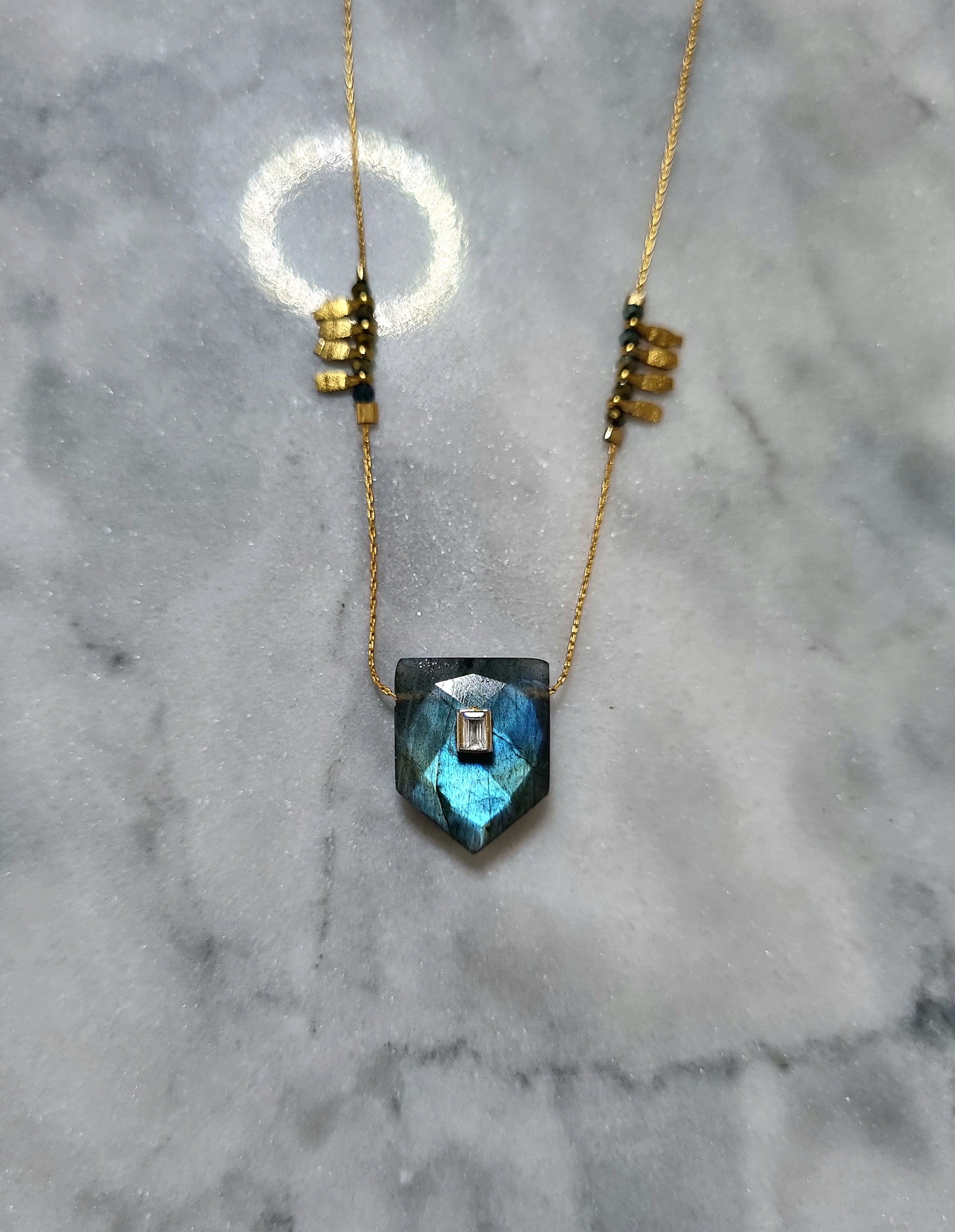 Blue Arrow Labradorite Heart