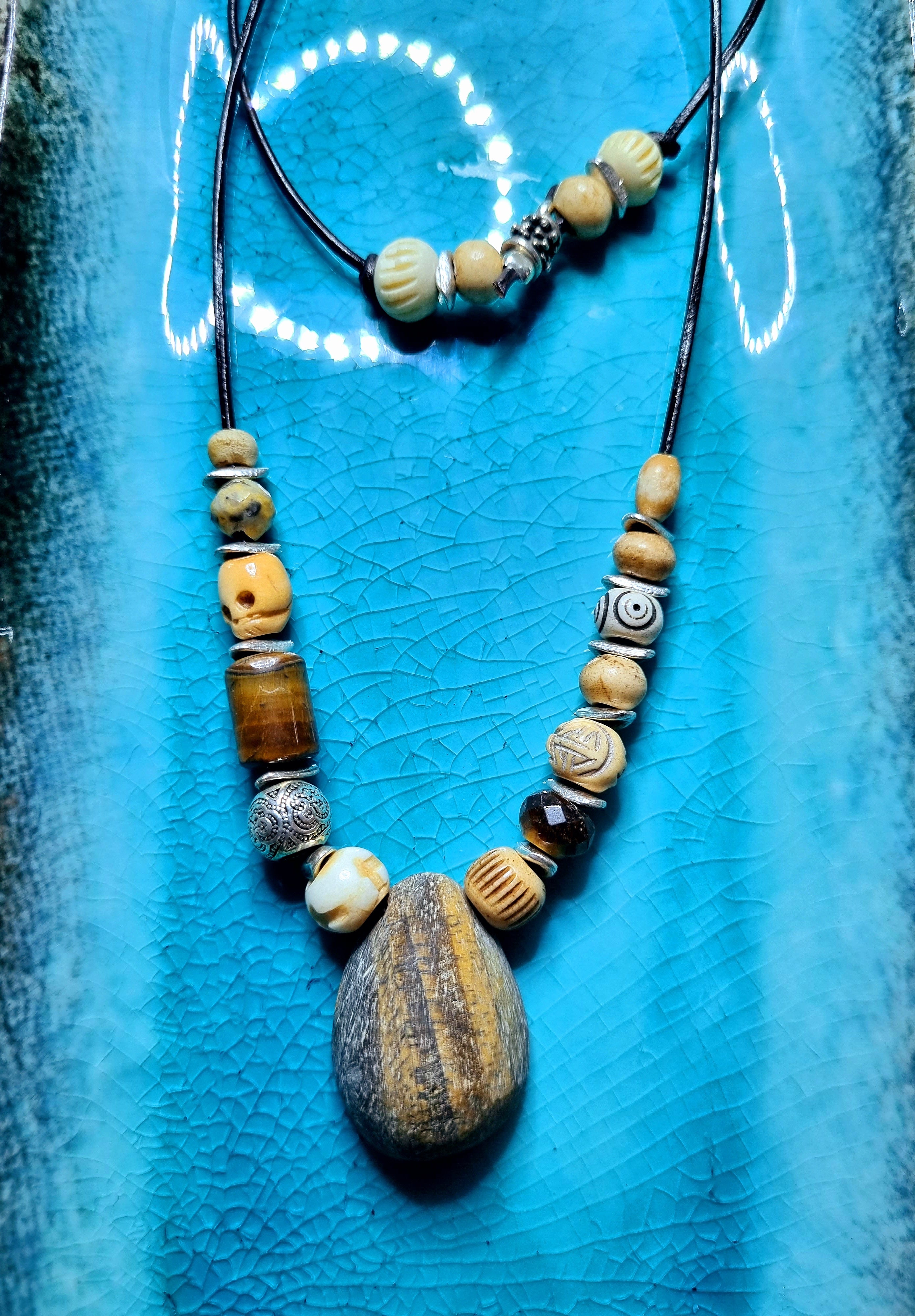 Tribal Tiger Eye Stone on Leather thread