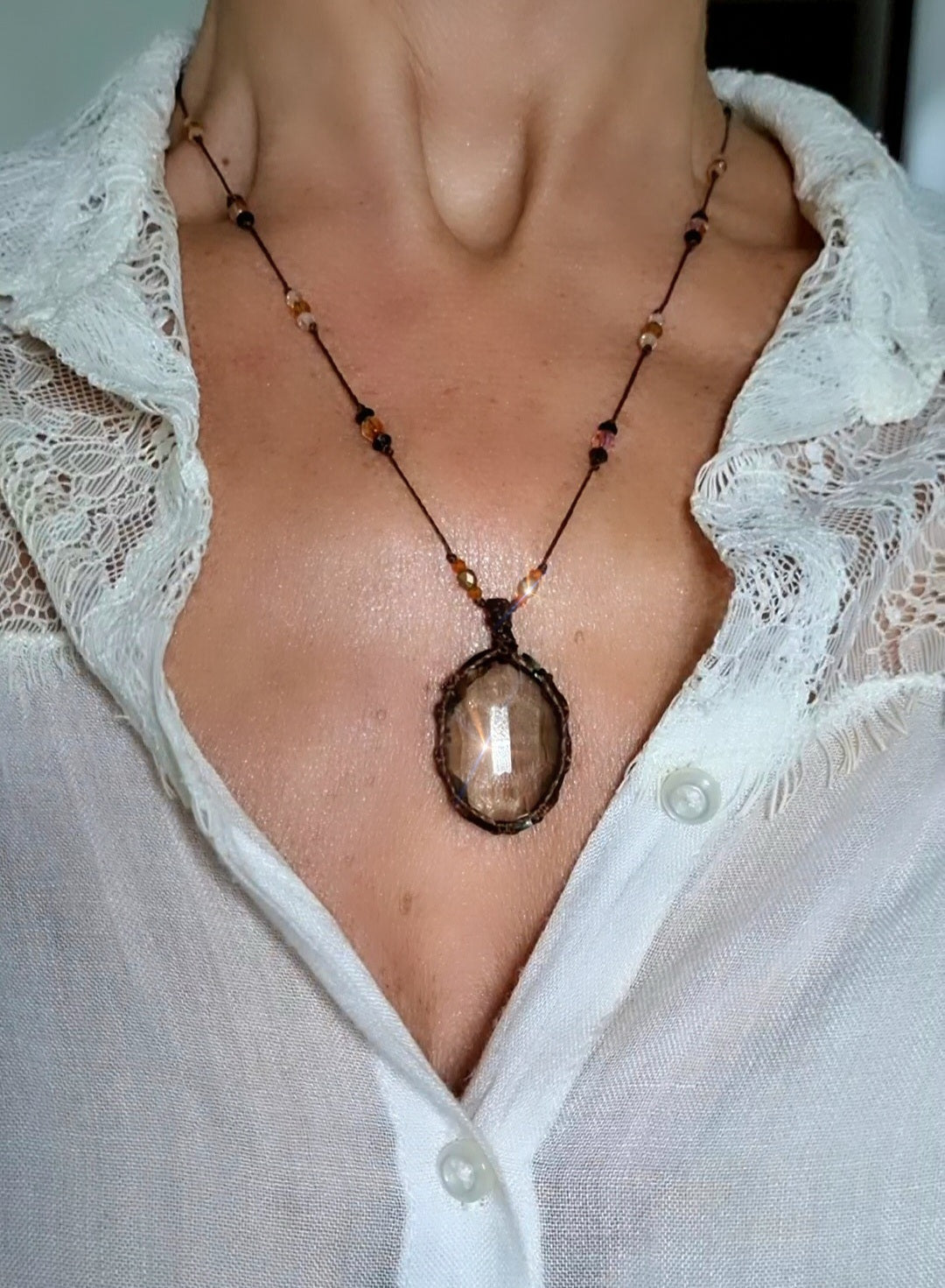 Smokey Quartz Macramé Amulet